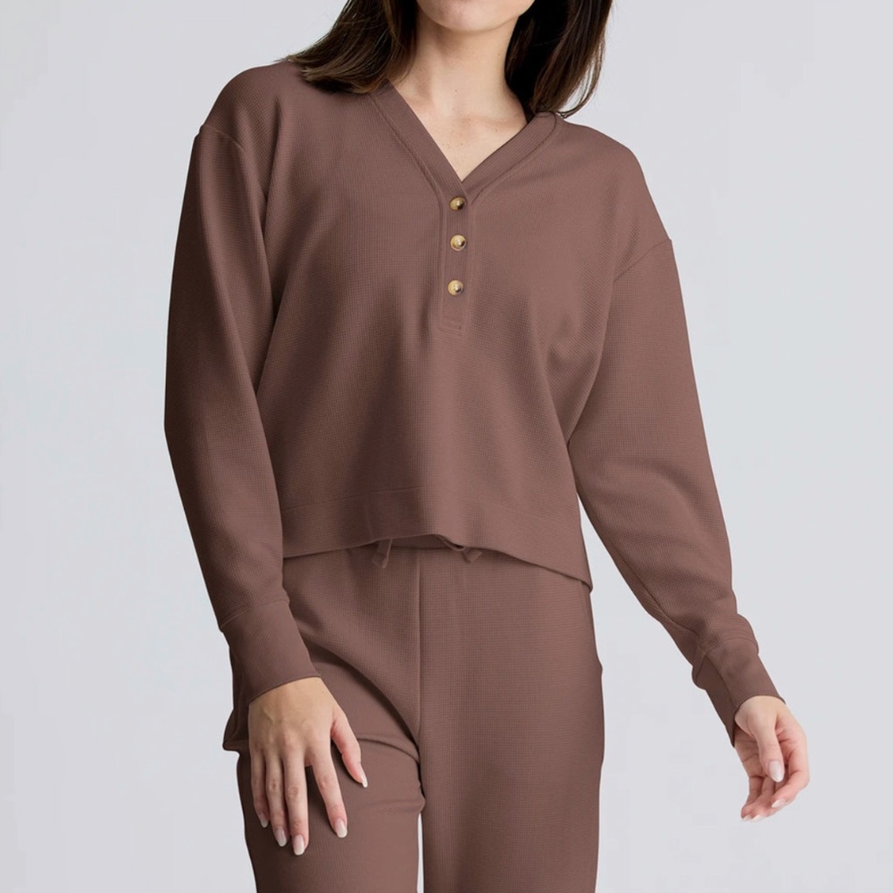 NWT Free Fly Women's Waffle Long Sleeve Henley, Fig, Medium